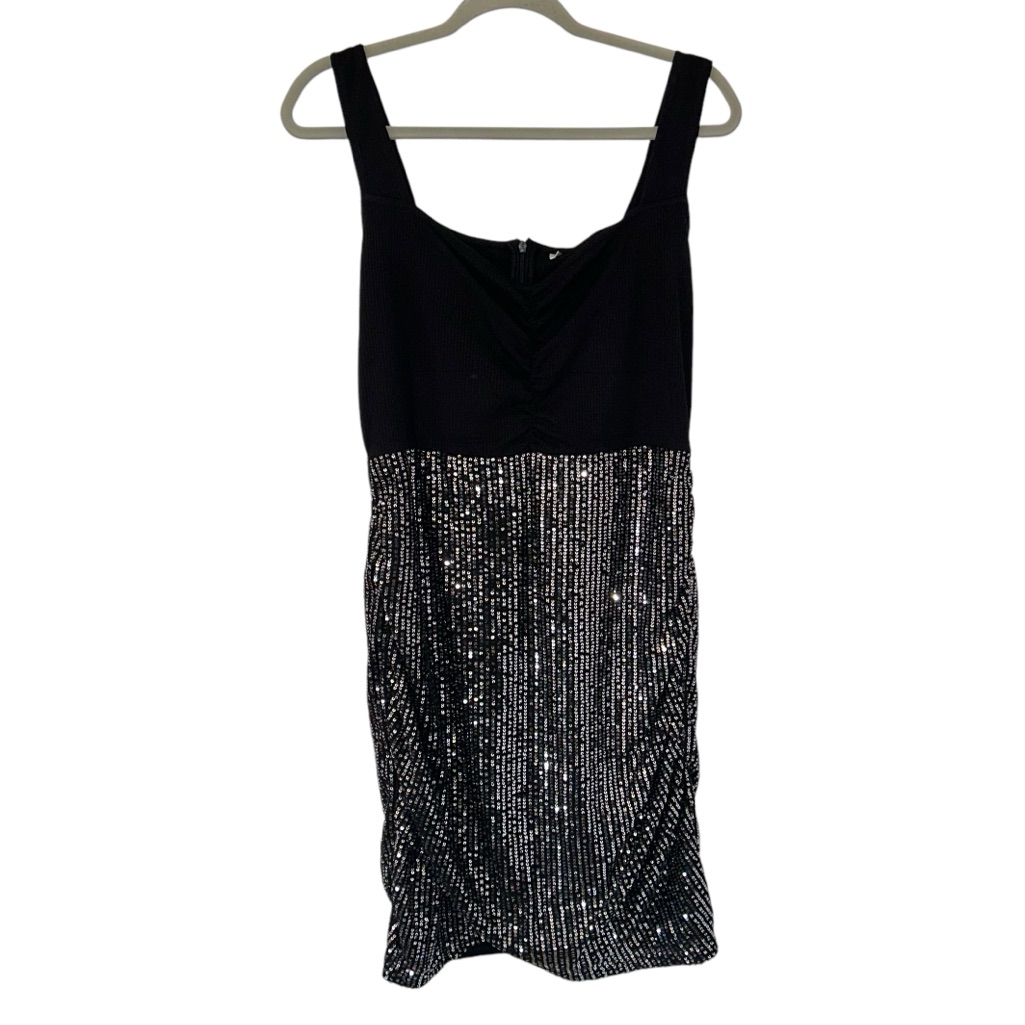 Black & Silver Shimmer Sequin Design Cocktail Dress Women’s Size Large/Xl Style!